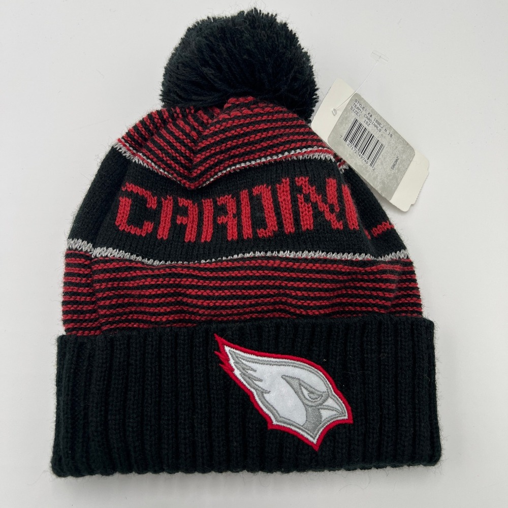 Arizona Cardinals NFL Team Apparel Youth Knit‎ Beanie Pom Hat Black Red